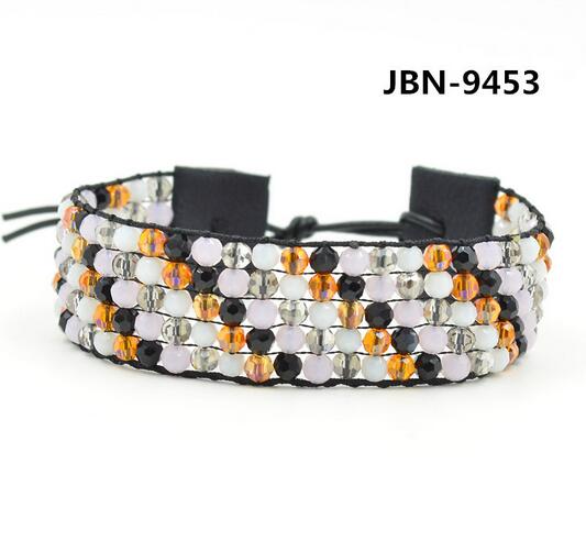 Wholesale mix color 4mm crystal leather wrap bracelet