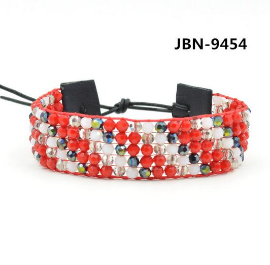 Wholesale mix color crystal leather wrap bracelet