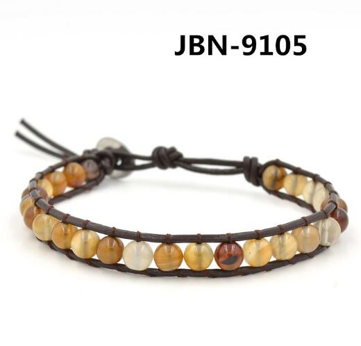 Wholesale colorful agate carnelian leather wrap bracelet