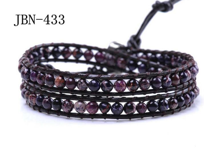 Wholesale cheap multi stone wrap leather bracelet