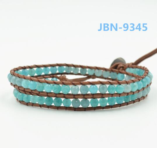 Wholesale green stone wrap leather bracelet