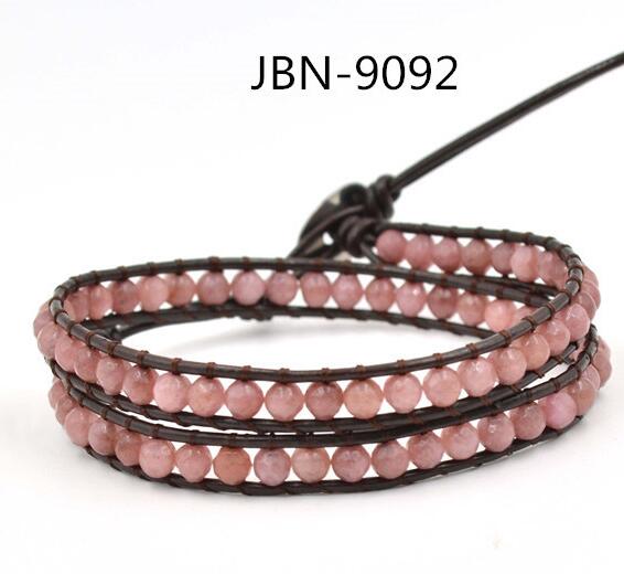 Wholesale pink color stone wrap leather bracelet