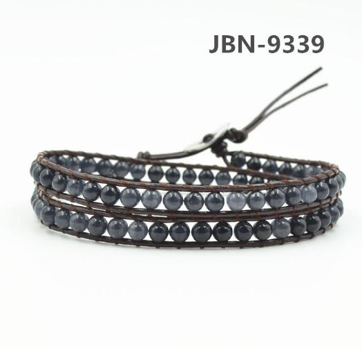 Wholesale black stone wrap leather bracelet