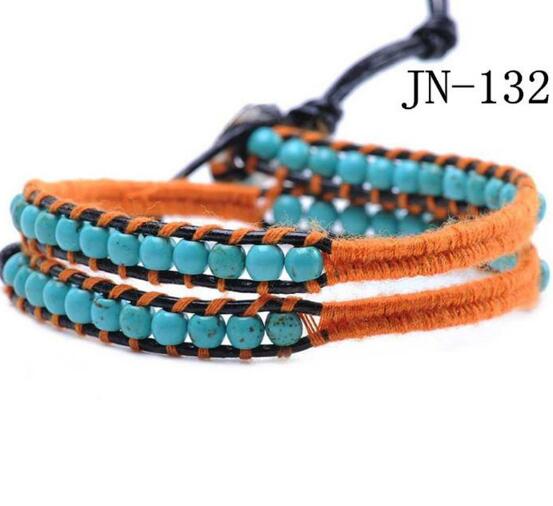 Wholesale blue turquoise wrap leather bracelet