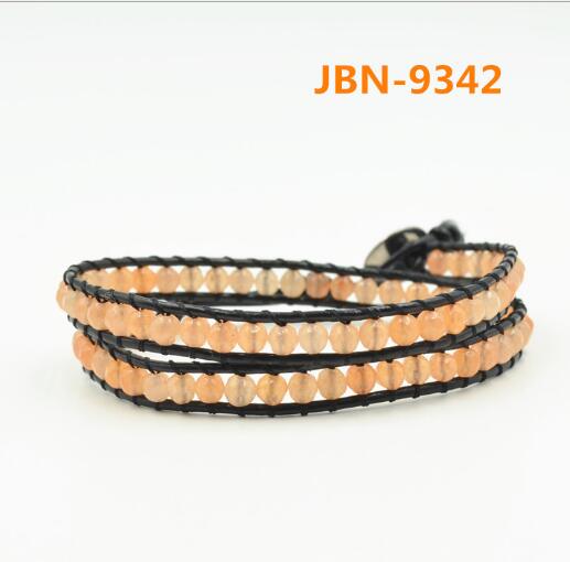 Wholesale light yellow color crystal wrap leather bracelet