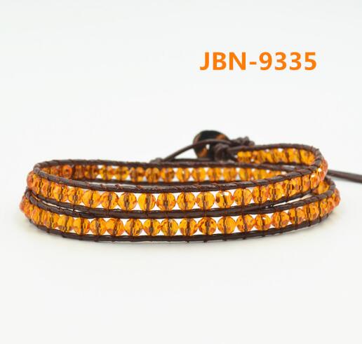 Wholesale yellow color crystal wrap leather bracelet