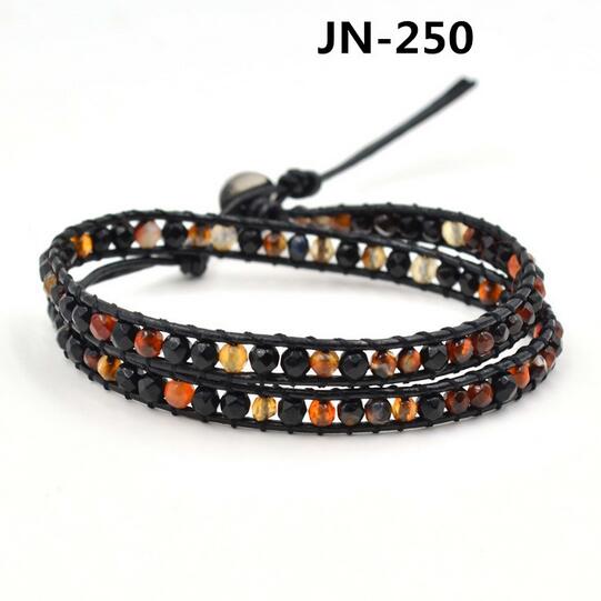 Wholesale 4mm carnelian 2 wrap leather bracelet
