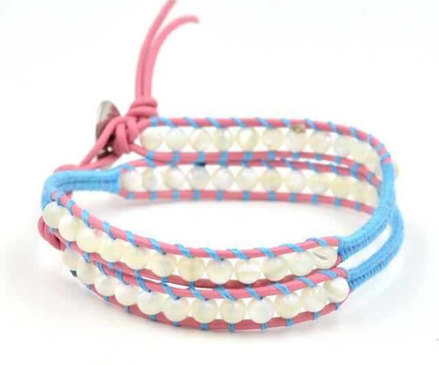 Wholesale white color crystal leather wrap bracelet on red leather