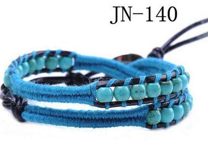 Wholesale turquoise leather wrap bracelet on black leather