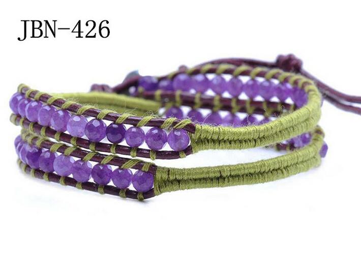 Wholesale purple color stone leather wrap bracelet