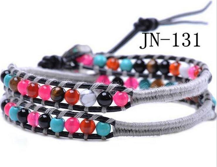 Wholesale multi color stone leather wrap bracelet