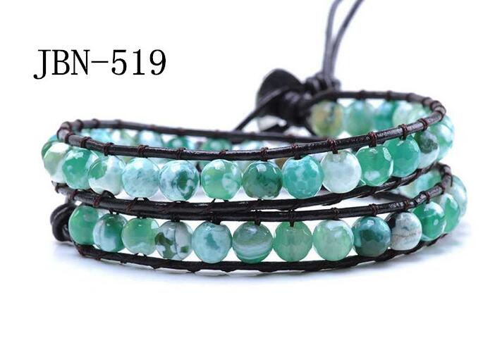 Wholesale diy style  green stone leather wrap bracelet