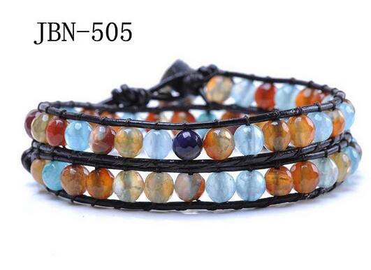Wholesale diy multi color carnelian leather wrap bracelet