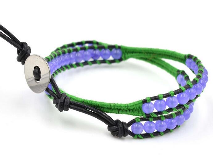 Wholesale blue color stone leather wrap bracelet