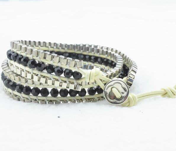Wholesale black color leather wrap bracelet