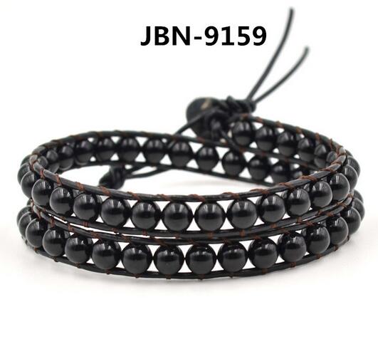 Wholesale black agate or carnelian wrap leather bracelet