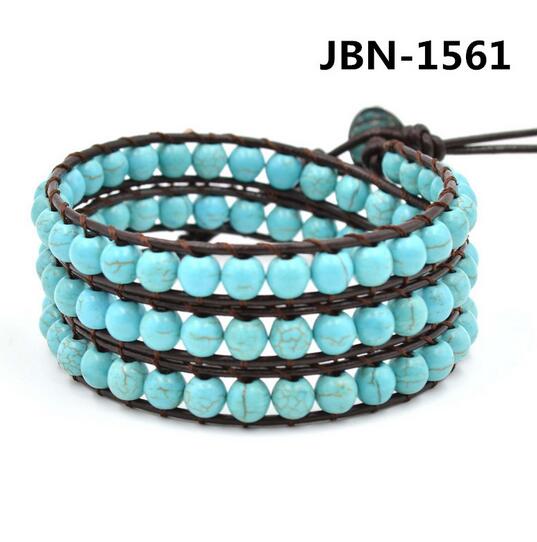 Wholesale turquoise 3 wrap leather bracelet