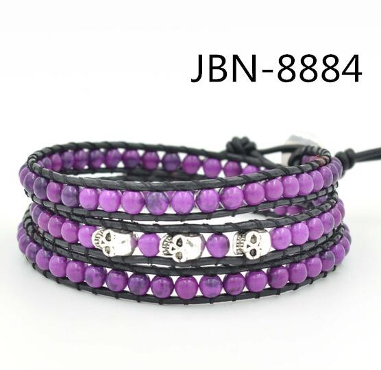 Wholesale purple carnelian 3 wrap leather bracelet