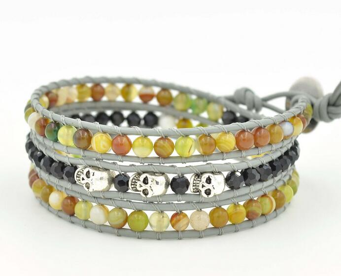 Wholesale multi color carnelian 3 wrap leather bracelet