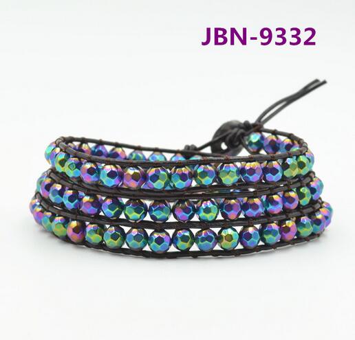 Wholesale colorful crystal 3 wrap leather bracelet