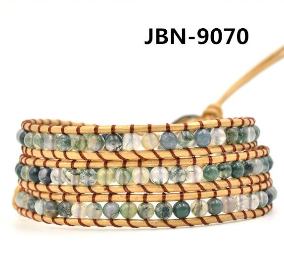 Wholesale colorful carnelian 3 wrap leather bracelet