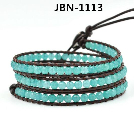 Wholeale blue crytal 3 wrap leather bracelet