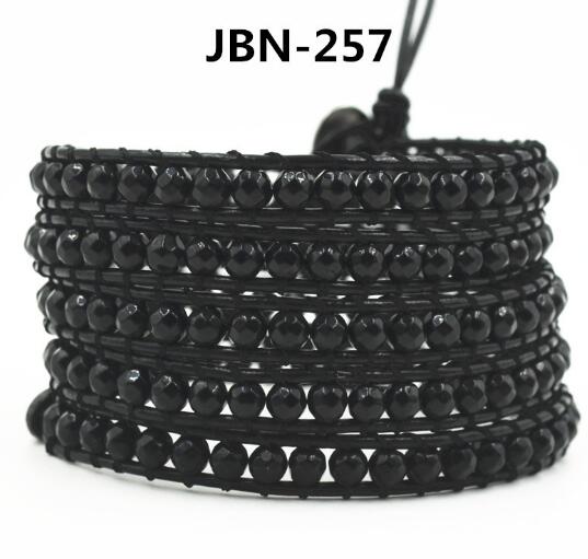 Wholesale black color carnelian 5 wrap leather bracelet