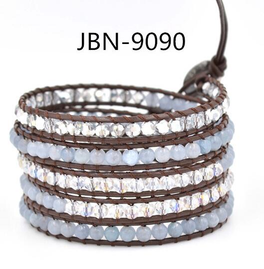 Wholesale whtie crystal 5 wrap leather bracelet on brown leather
