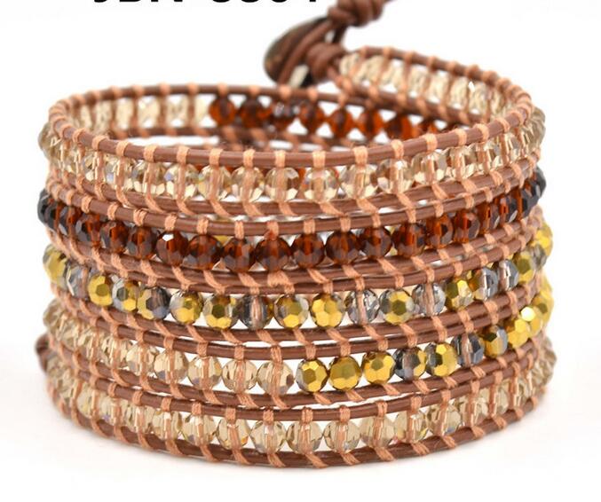 Wholesale white color crystal 5 wrap leather bracelet