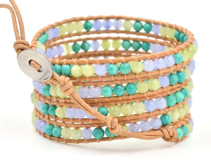 Wholesale white color crystal  5 wrap leather bracelet