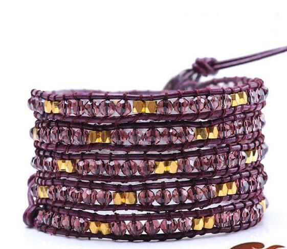 Wholesale purple carnelian  5 wrap leather bracelet