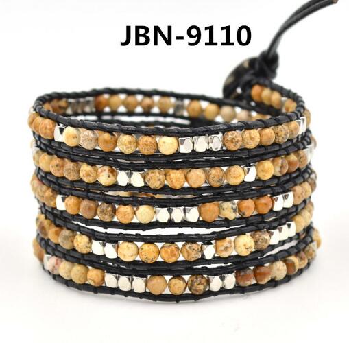 Wholesale multi color carnelian 5 wrap leather bracelet