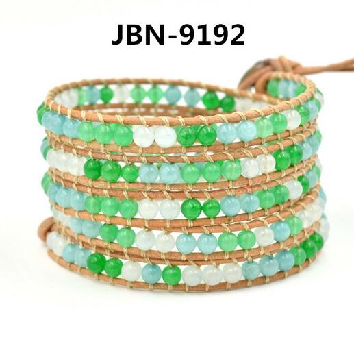 Wholesale mix stone  5 wrap leather bracelet