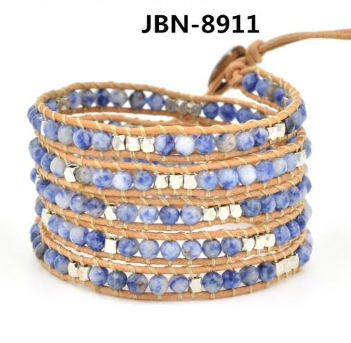 Wholesale colorful stone 5 wrap leather bracelet