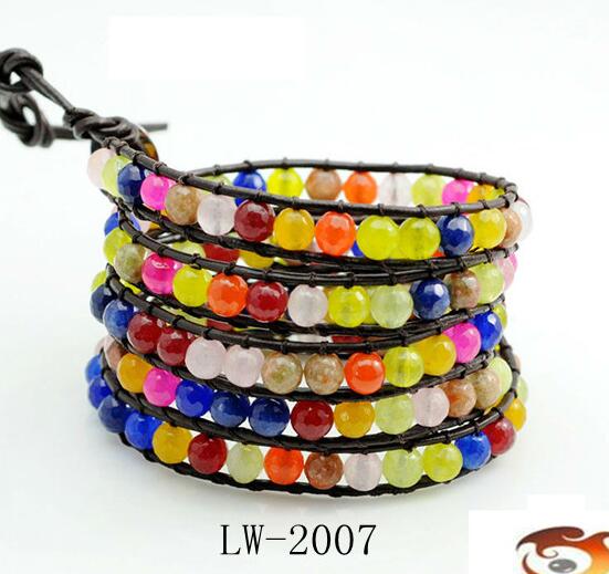 Wholesale colorful color stone 5 wrap leather bracelet
