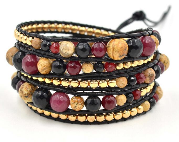 Wholesale brown carnelian 5 wrap leather bracelet