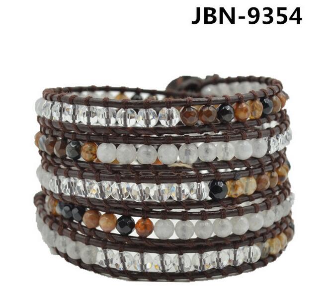 Wholesale white color crystal 5 wrap leather bracelet