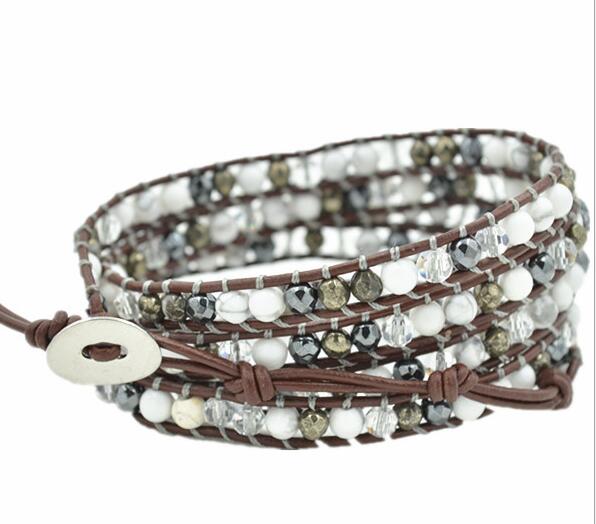 Wholesale white color carnelian 5 wrap leather bracelet