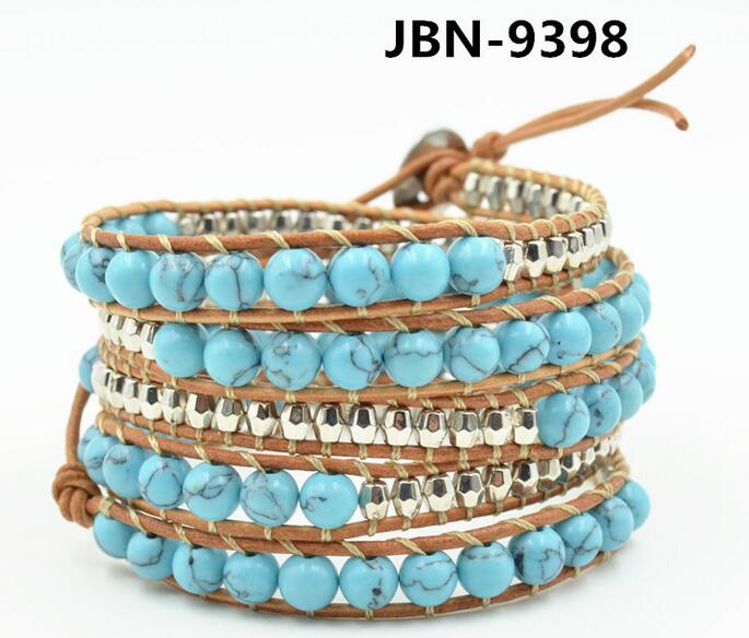 Wholesale turquoise 5 wrap leather bracelet