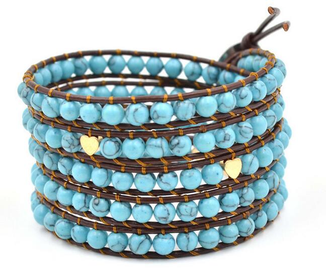 Wholesale turquoise 5 wrap leather bracelet