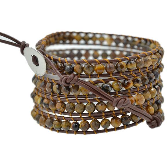 Wholesale stone 5 wrap leather bracelet