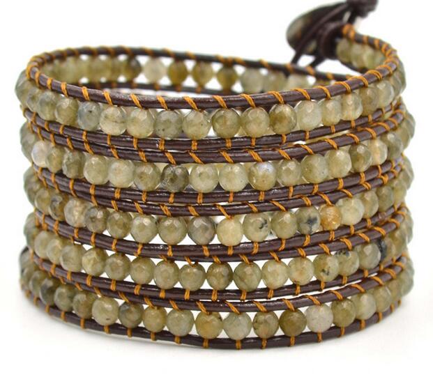 Wholesale stone 5 wrap leather bracelet