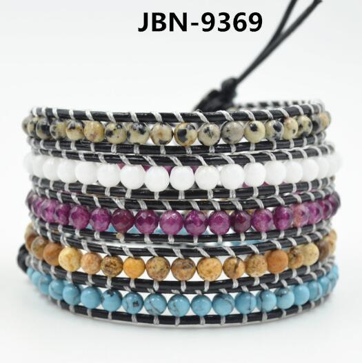 Wholesale purple color crystal 5 wrap leather bracelet
