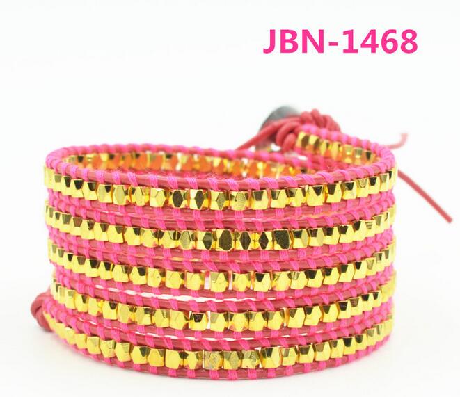 Wholesale plating gold color 5 wrap leather bracelet