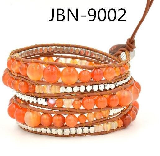 Wholesale orange color carnelian 5 wrap leather bracelet