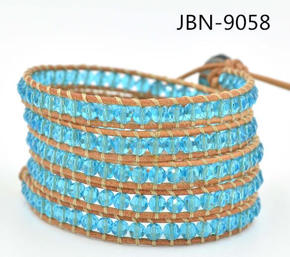 Wholesale green color crystal 5 wrap leather bracelet
