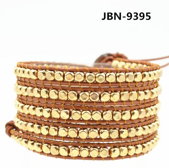 Wholesale gold color crystal 5 wrap leather bracelet