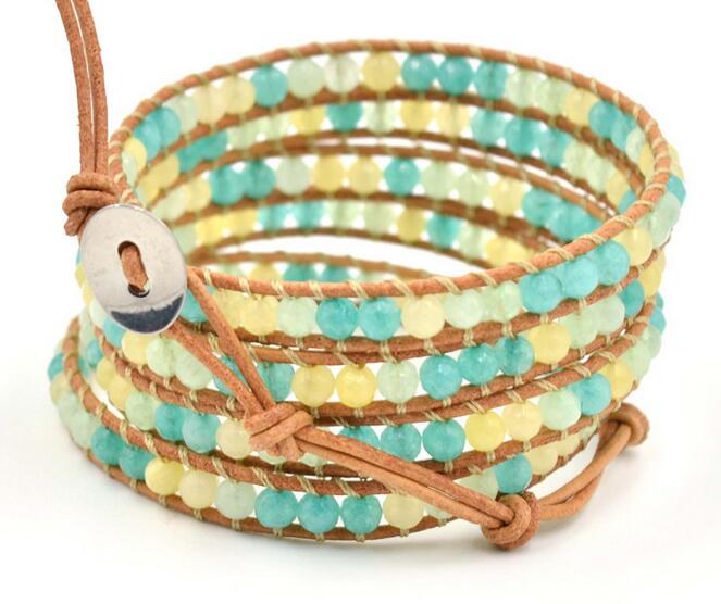 Wholesale colorful stone 5 wrap leather bracelet