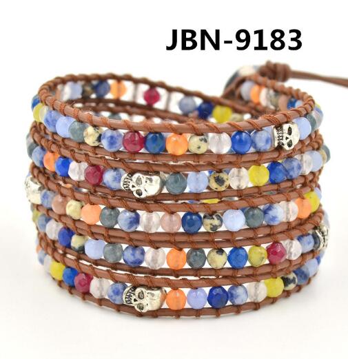 Wholesale colorful stone 5 wrap leather bracelet