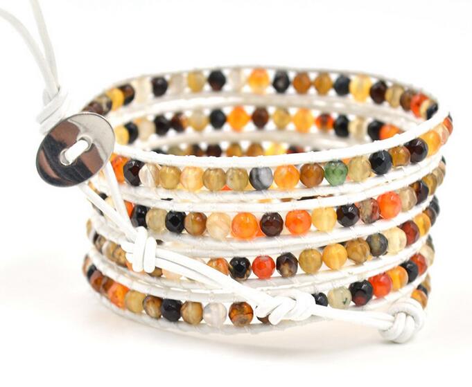 Wholesale colorful carnelian 5 wrap leather bracelet